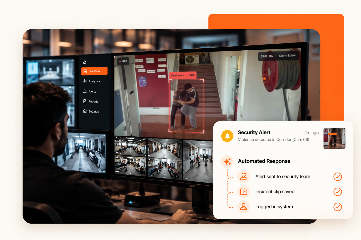 AI Video Intelligence detecting an incident and triggering an automated response